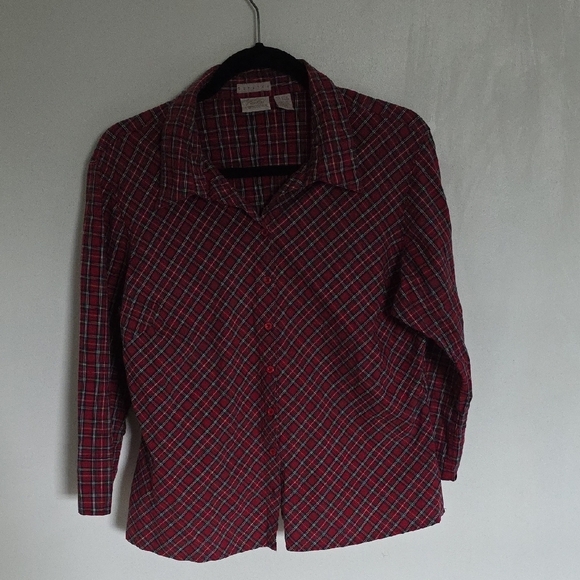 Fiorlini Vintage Washed Plaid Butyon Front Blouse Size Large - Picture 2 of 6